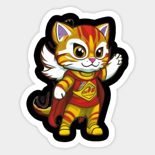 Cute Cartoon Cat Superhero in Cape Artwork for Kids and Cat Lovers Sticker